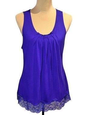 VTG Y2K Express Tank Top Sz M Purple Lace Trim Scoop Neck